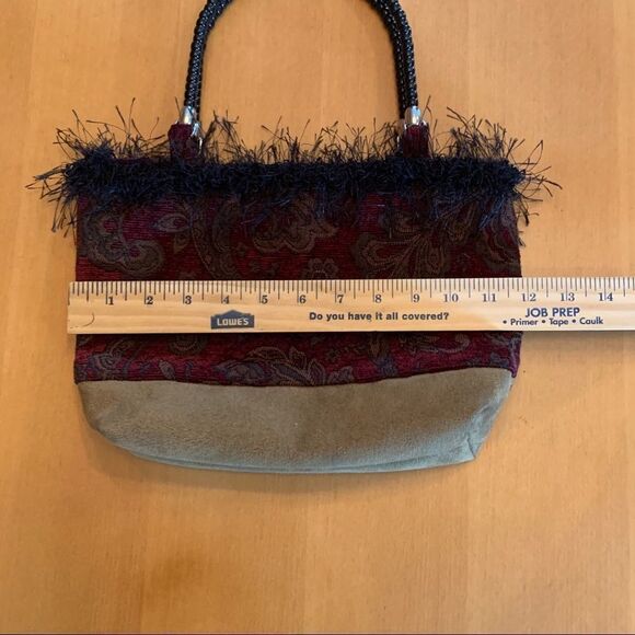 Vintage handmade bag burgundy paisley feathers resin top handle - Picture 7 of 8